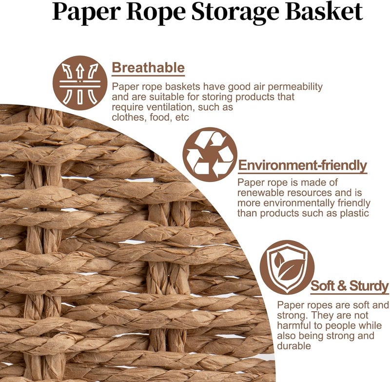 OIAHOMY Toilet Paper Baskets Handmade Paper Rope Decorative Wicker Storage Tank Shelf Cabinet Organizer for Bathroom Home, Set of 2, Yellow - Image 4